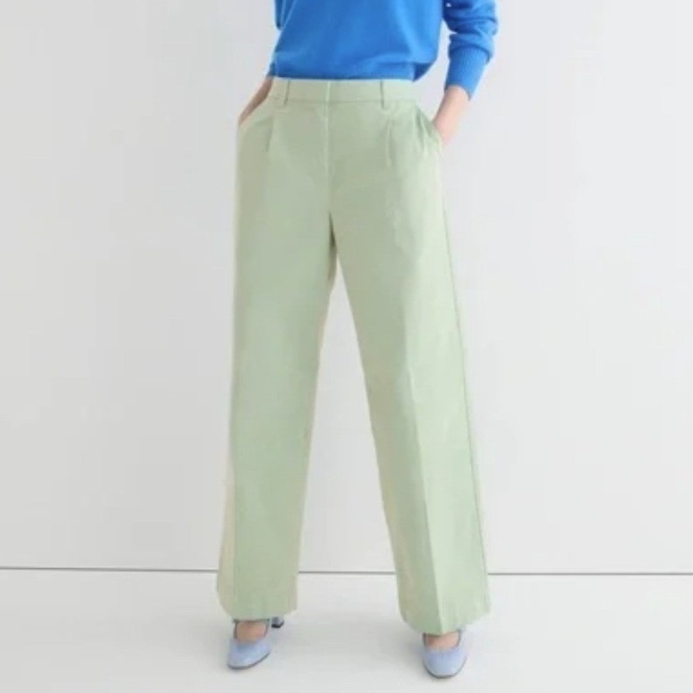 NEW J. Crew Pleated Capeside Chino Pant Wide Leg Cotton Marble Green Size 10